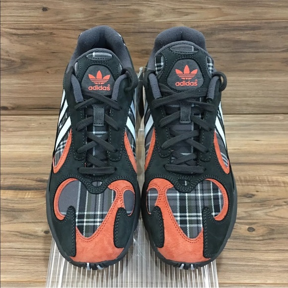 <SOLD>Adidas Mens Yung-1 Orange Plaid Sneaker - Picture 2 of 5